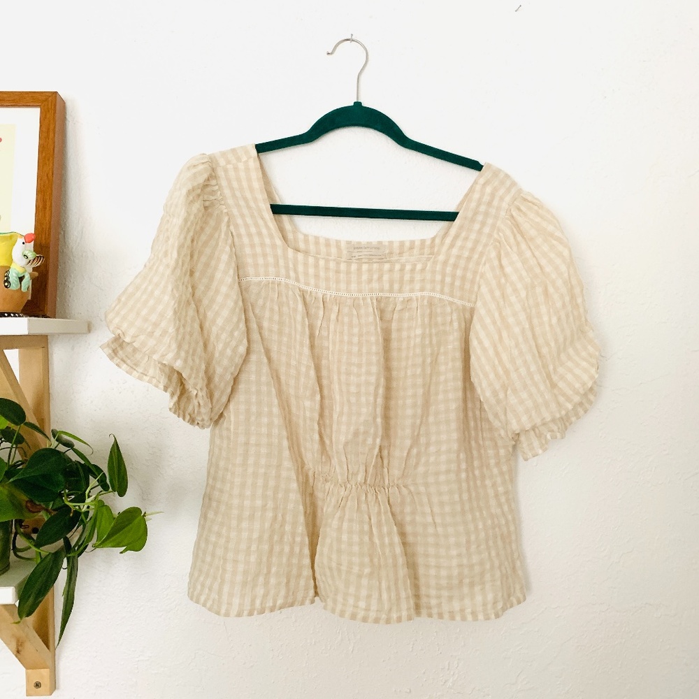 SOLD 🌊 Tessa Gingham Seersucker Puff Sleeve Top